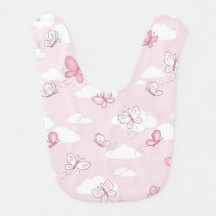 Cute Pink Butterfly Pastel Clouds Baby Girl Bib