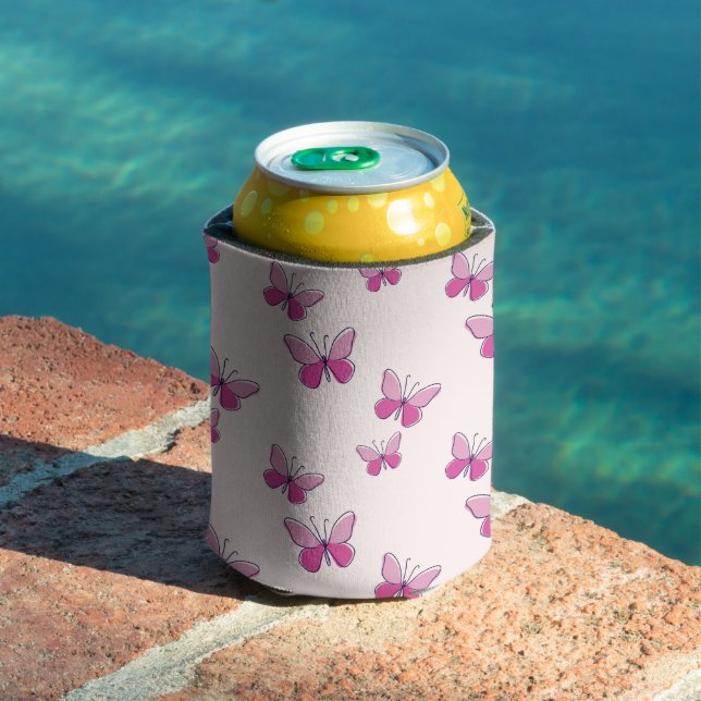 Cute Pink Butterfly Pattern Can Cooler (In Situ Pool)