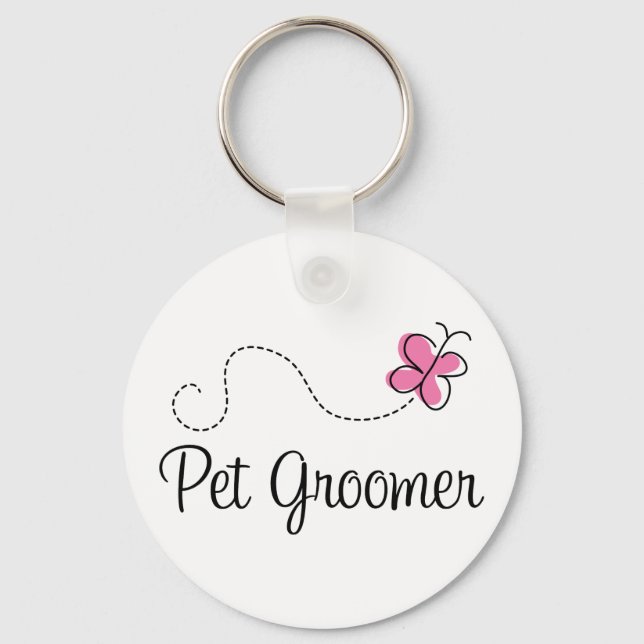 Cute Pink Butterfly Pet Groomer Key Ring (Front)