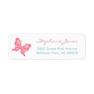 Cute Pink Butterfly Return Address Label