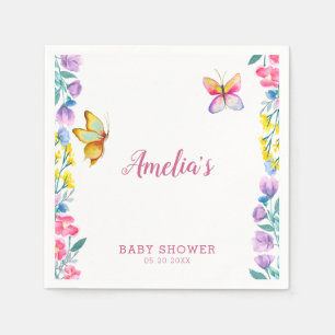 Cute Pink Butterfly Spring Baby Shower Napkin