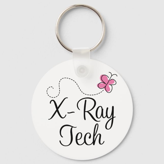 Cute Pink Butterfly X-ray tech Key Ring (Front)