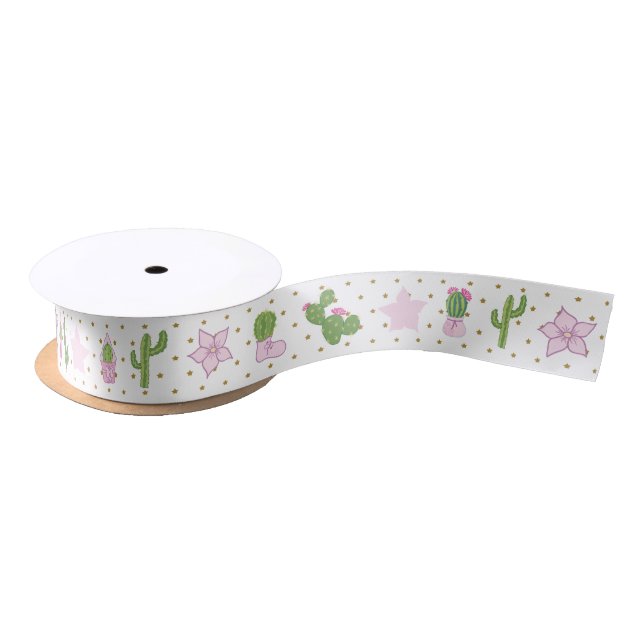 Cute Pink Cactus Baby Shower Satin Ribbon (Spool)