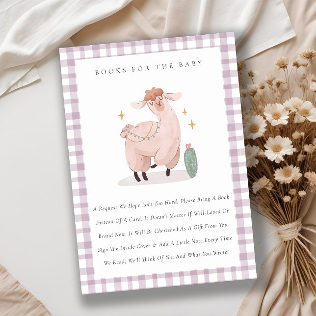 Cute Pink Cactus Boho Llama Books For Baby Shower Enclosure Card (Creator Uploaded)