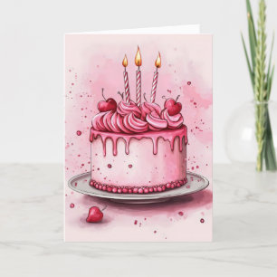 Cute Pink Cake Birthday Holiday Card
