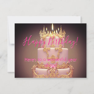 Cute Pink Cake Happy Birthday Wishes Postcard