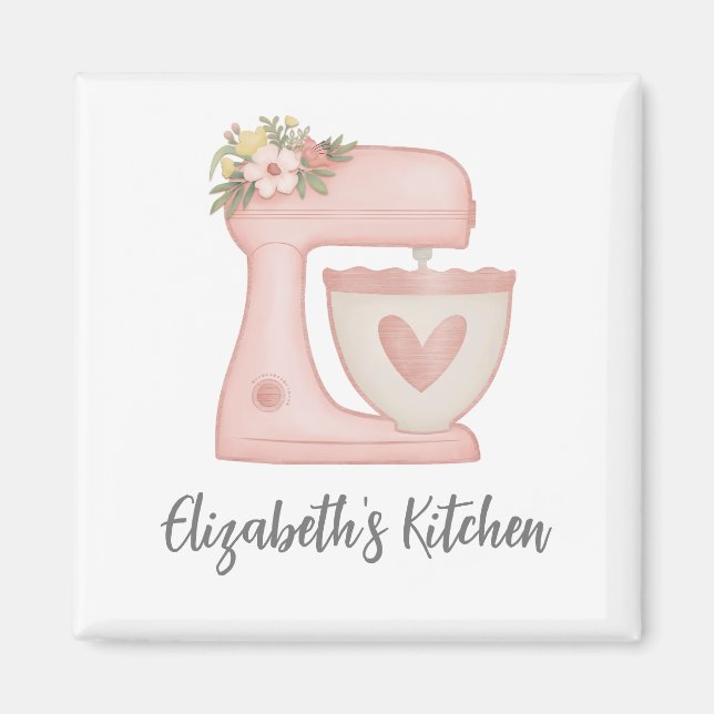 Cute Pink Cake Mixer Kitchen Magnet (Front)
