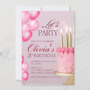 Cute pink cake Summer Adult Birthday Party Invitation