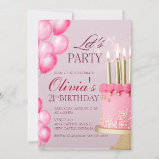 Cute pink cake Summer Adult Birthday Party Invitation