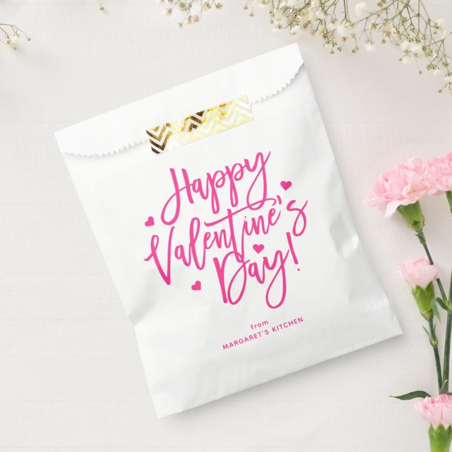 Cute Pink Calligraphy Script Happy Valentine's Day Favour Bag (Sealed)