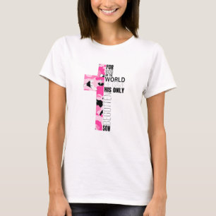 Cute Pink Camo Christian Cross Verse Women Teen Gi T-Shirt