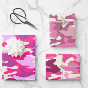 Cute Pink Camouflage Trendy Camo Pattern 3 Gifts Wrapping Paper Sheet