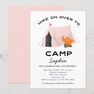 Cute Pink Camping Birthday Party Invitation