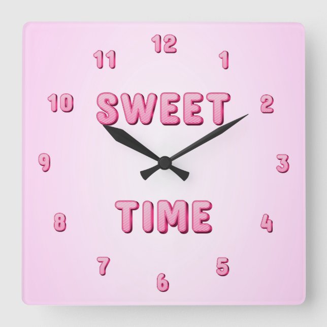 Cute Pink Candy Sweet Time Square Wall Clock (Front)
