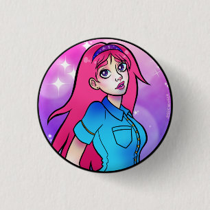 Cute Pink  Cartoon Anime Girl 3 Cm Round Badge