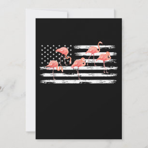 Cute Pink Cartoon Flamingo USA Flag 4th Of July Save The Date