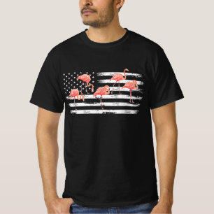 Cute Pink Cartoon Flamingo USA Flag 4th Of July T-Shirt