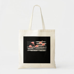 Cute Pink Cartoon Flamingo USA Flag 4th Of July Tote Bag