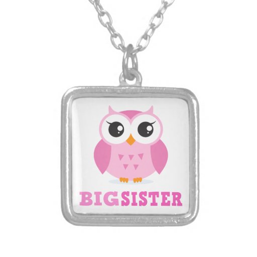 Cute pink cartoon owl girly big sister necklace | Zazzle