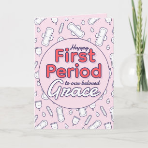 Cute Pink Cartoon Pad Tampon First Period Card