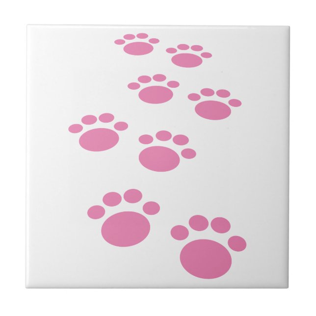 Cute Pink Cartoon Pet Paw Trail Ceramic Tile (Front)