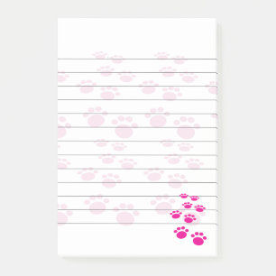 Cute Pink Cartoon Pet Paw Trail Lined Post-it Notes