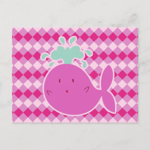Cute Pink Cartoon Whale Postcard