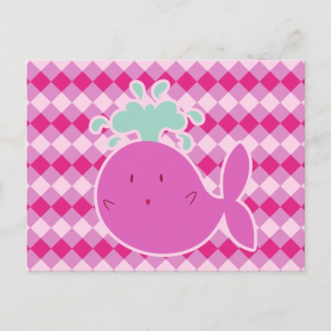 Cute Pink Cartoon Whale Postcard (Front)