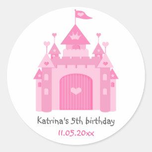 Cute Pink Castle Princess Birthday Party Classic Round Sticker