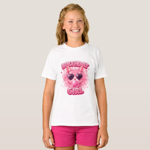 Cute Pink Cat Birthday Girl with Heart Sunglasses  T-Shirt