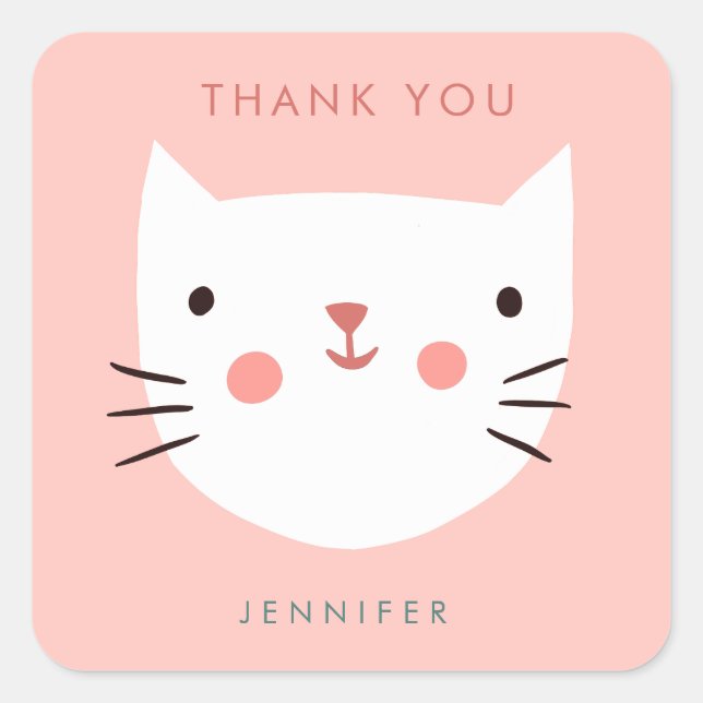 Cute Pink Cat Birthday thank you  Square Sticker (Front)