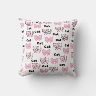 Cute Pink Cat & Bow Pattern Cushion