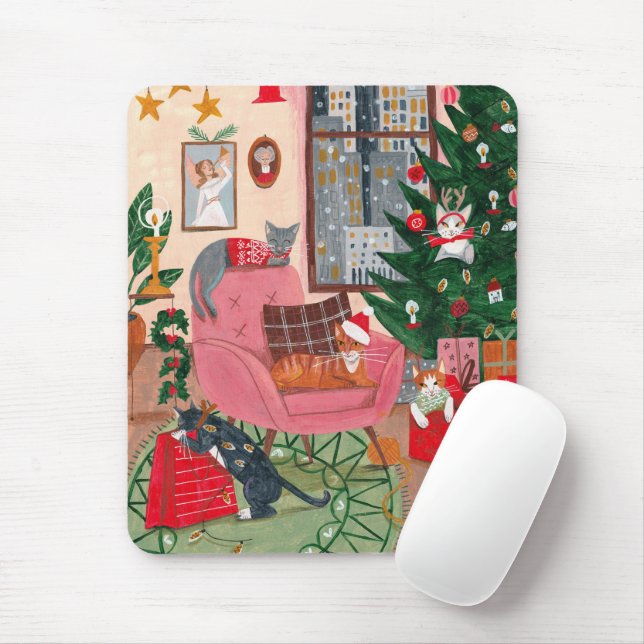 Cute pink cat Christmas illustration  Mouse Pad (With Mouse)