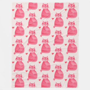 Cute Pink Cat Hearts  Fleece Blanket
