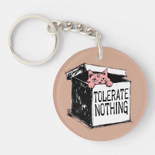 Cute Pink Cat in the Box Rebel Custom Name  Key Ring (Front)