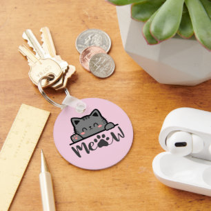 Cute Pink Cat Meow Keychain for Cat Lovers