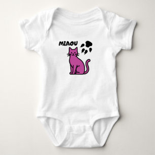 Cute Pink Cat “MIAOU” Baby Bodysuit