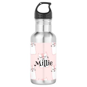 Cute Pink Cat Pattern Girls Name School 532 Ml Water Bottle