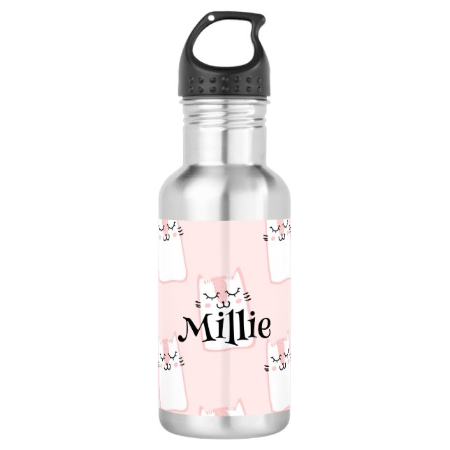 Cute Pink Cat Pattern Girls Name School 532 Ml Water Bottle (Front)