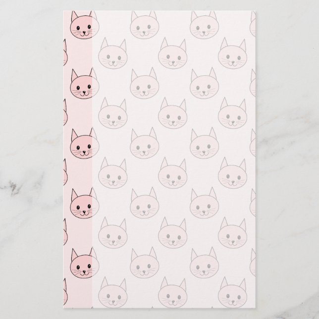 Cute Pink Cat Pattern Stationery (Front)