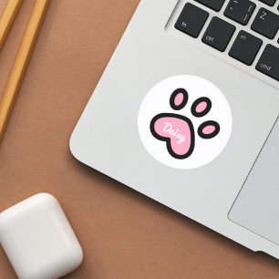 Cute Pink Cat Paw Print - Personalised Stickers
