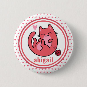 Cute Pink Cat   Personalised Kids 6 Cm Round Badge