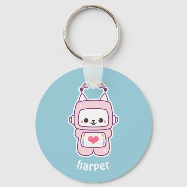 Cute Pink Cat Robot Key Ring (Front)