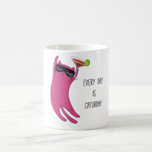 Cute pink Cat with Martini Everyday is Caturday Coffee Mug
