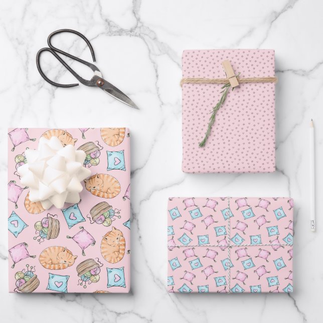 Cute Pink Cat Wrapping Paper Sheet (Front)