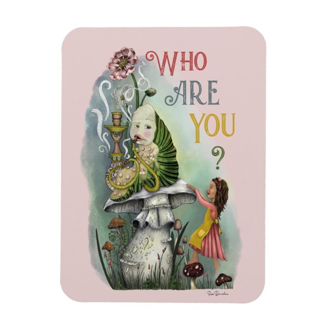 Cute Pink Caterpillar in Alice in Wonderland Art Magnet (Vertical)