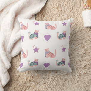 Cute pink cats with hearts and stars pattern cushion
