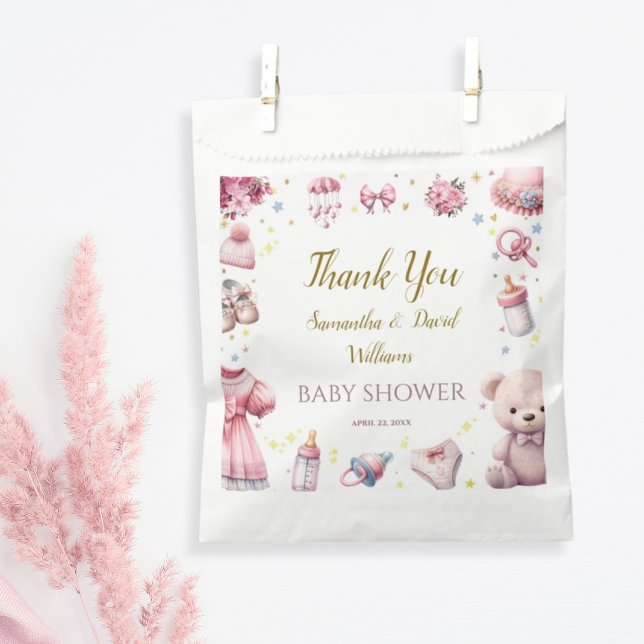 Cute Pink Cheerful Baby Shower Floral Design   Favour Bag (Creator Uploaded)