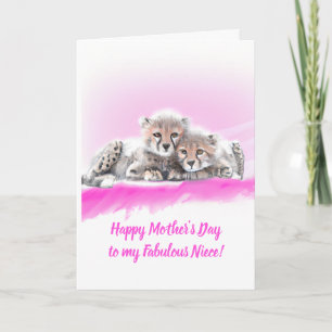 Cute Pink Cheetah Cubs Fabulous Niece Mother's Day Card