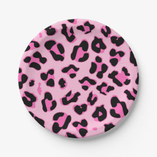 Cute pink cheetah skin print party paper plate